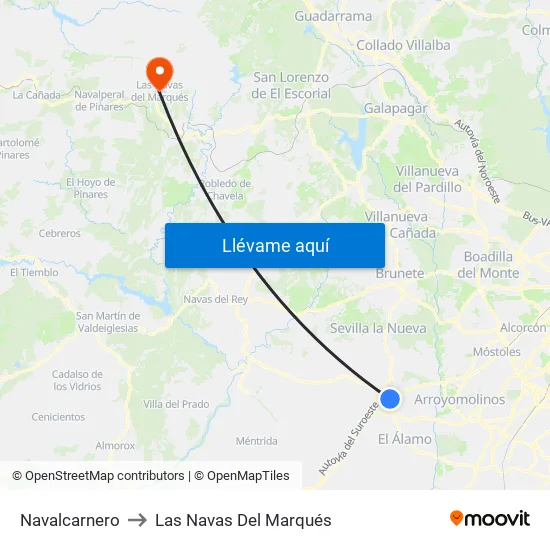 Navalcarnero to Las Navas Del Marqués map