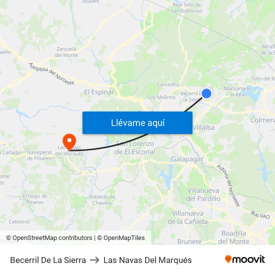 Becerril De La Sierra to Las Navas Del Marqués map