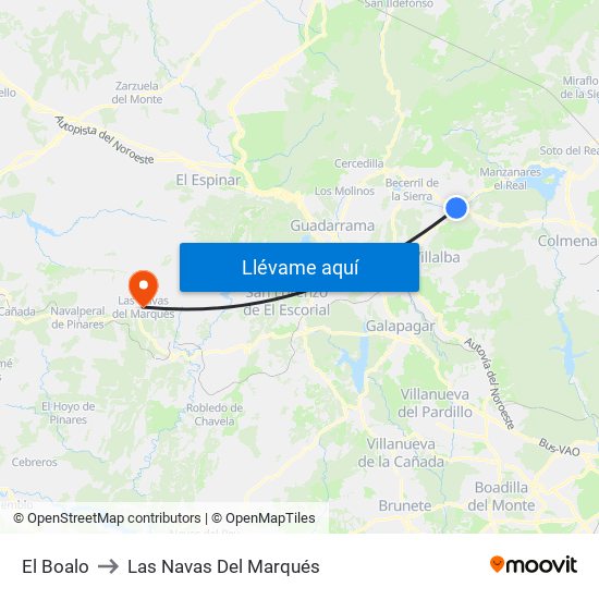 El Boalo to Las Navas Del Marqués map