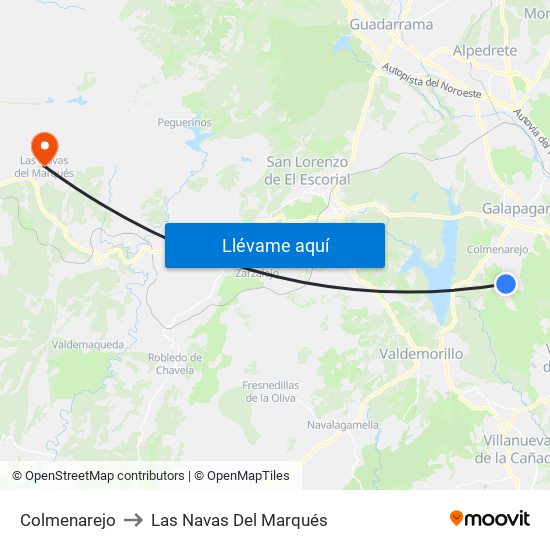 Colmenarejo to Las Navas Del Marqués map