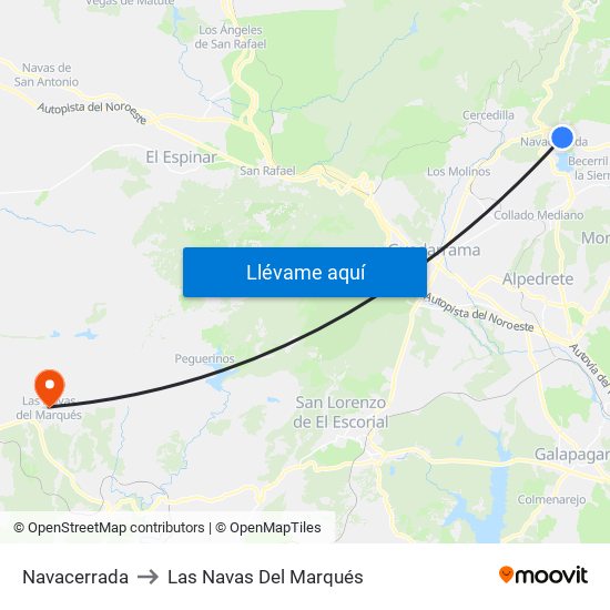Navacerrada to Las Navas Del Marqués map