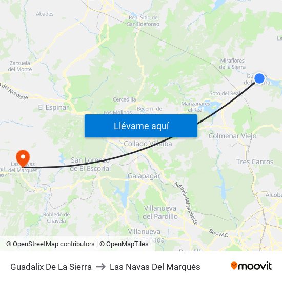 Guadalix De La Sierra to Las Navas Del Marqués map