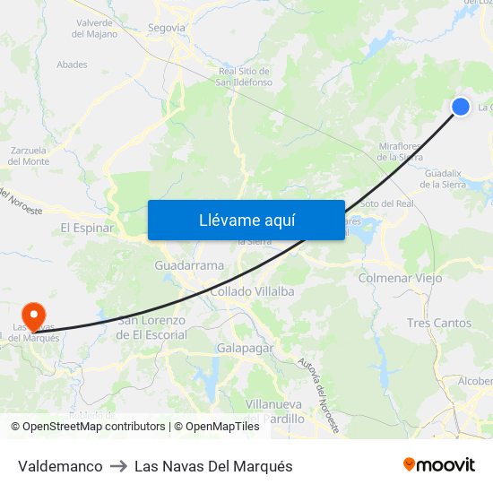 Valdemanco to Las Navas Del Marqués map