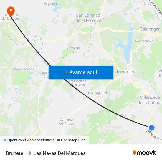Brunete to Las Navas Del Marqués map
