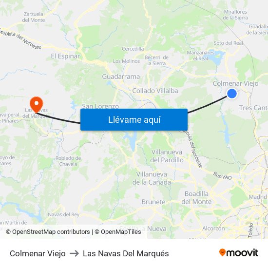 Colmenar Viejo to Las Navas Del Marqués map