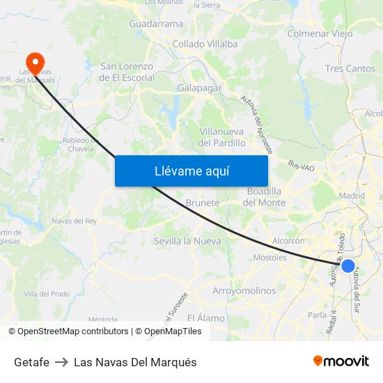 Getafe to Las Navas Del Marqués map