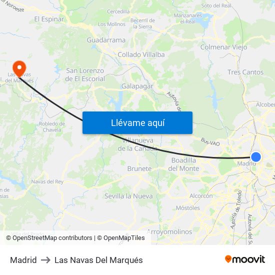 Madrid to Las Navas Del Marqués map