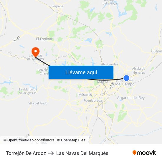 Torrejón De Ardoz to Las Navas Del Marqués map