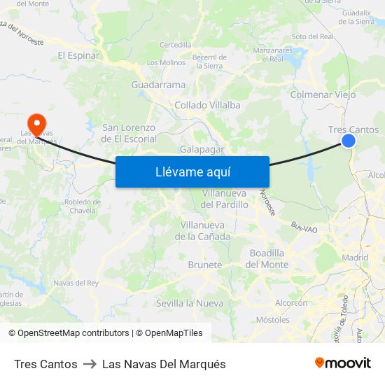 Tres Cantos to Las Navas Del Marqués map