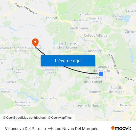 Villanueva Del Pardillo to Las Navas Del Marqués map