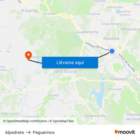 Alpedrete to Peguerinos map