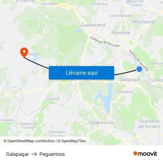 Galapagar to Peguerinos map