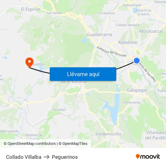 Collado Villalba to Peguerinos map