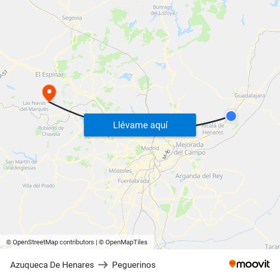 Azuqueca De Henares to Peguerinos map