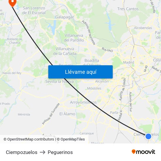 Ciempozuelos to Peguerinos map