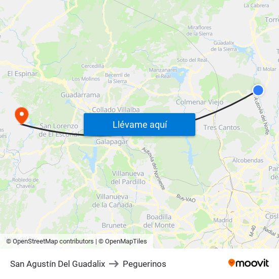 San Agustín Del Guadalix to Peguerinos map