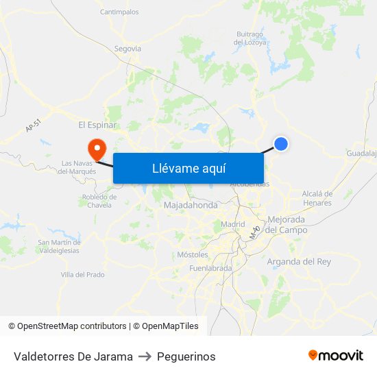 Valdetorres De Jarama to Peguerinos map