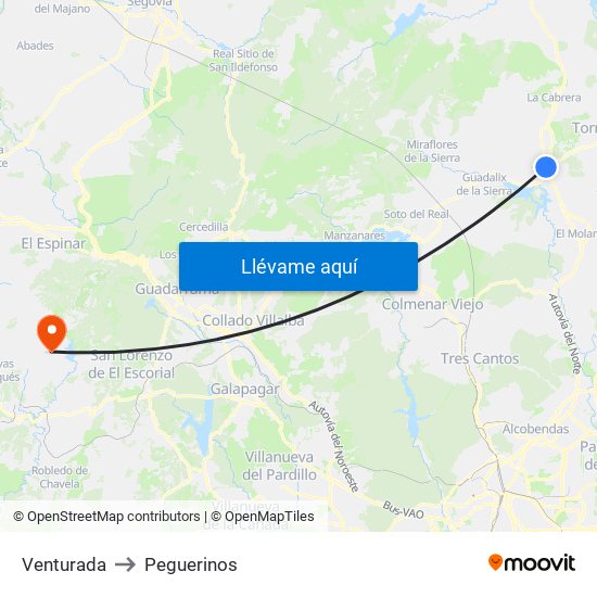 Venturada to Peguerinos map
