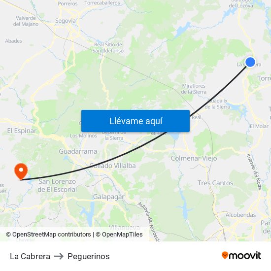La Cabrera to Peguerinos map