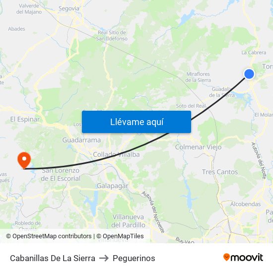 Cabanillas De La Sierra to Peguerinos map