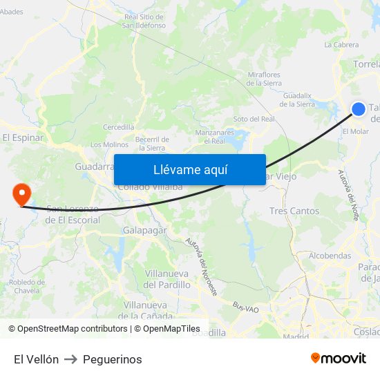 El Vellón to Peguerinos map