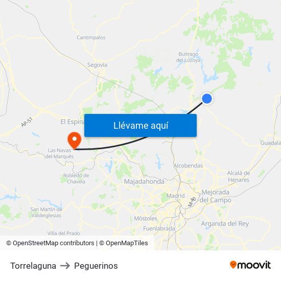 Torrelaguna to Peguerinos map