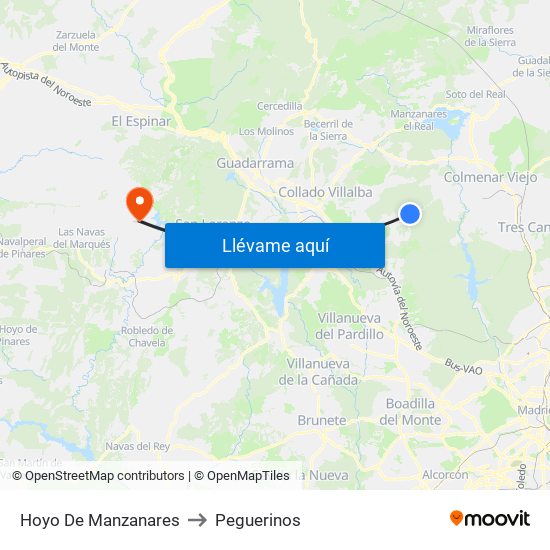 Hoyo De Manzanares to Peguerinos map
