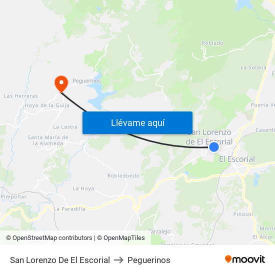 San Lorenzo De El Escorial to Peguerinos map