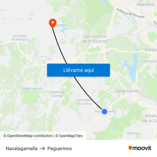 Navalagamella to Peguerinos map