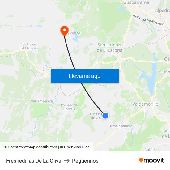 Fresnedillas De La Oliva to Peguerinos map