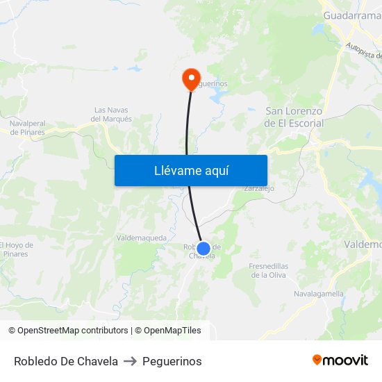 Robledo De Chavela to Peguerinos map