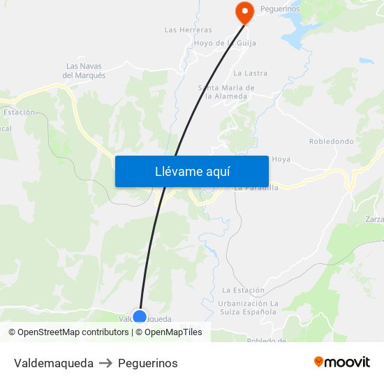 Valdemaqueda to Peguerinos map