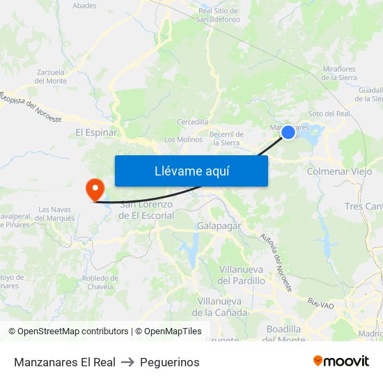 Manzanares El Real to Peguerinos map