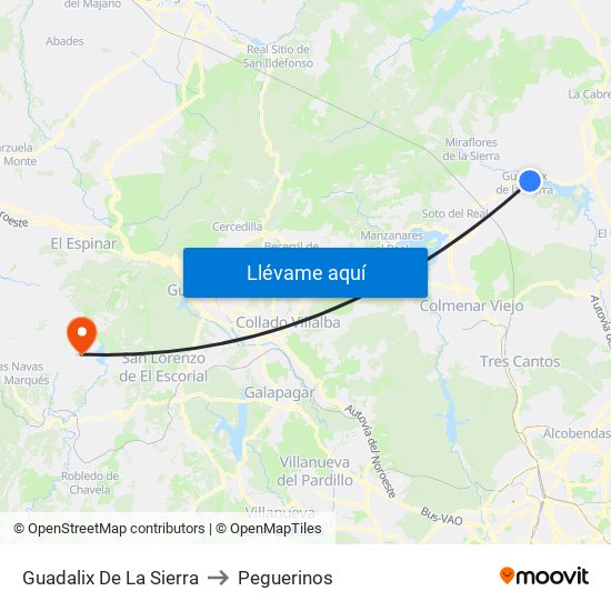Guadalix De La Sierra to Peguerinos map