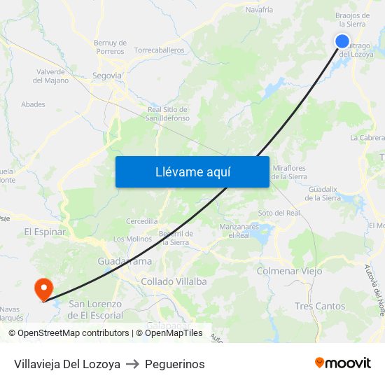 Villavieja Del Lozoya to Peguerinos map