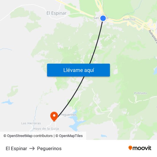 El Espinar to Peguerinos map