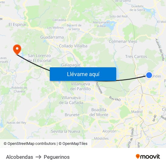 Alcobendas to Peguerinos map