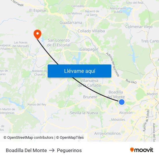 Boadilla Del Monte to Peguerinos map