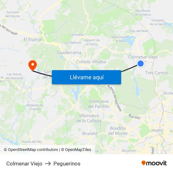 Colmenar Viejo to Peguerinos map