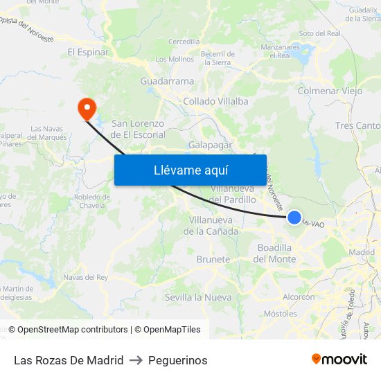 Las Rozas De Madrid to Peguerinos map