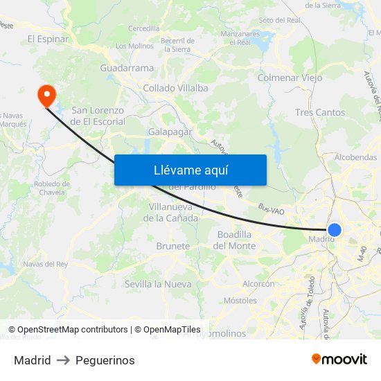 Madrid to Peguerinos map