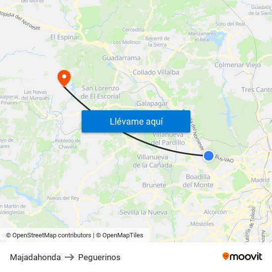 Majadahonda to Peguerinos map
