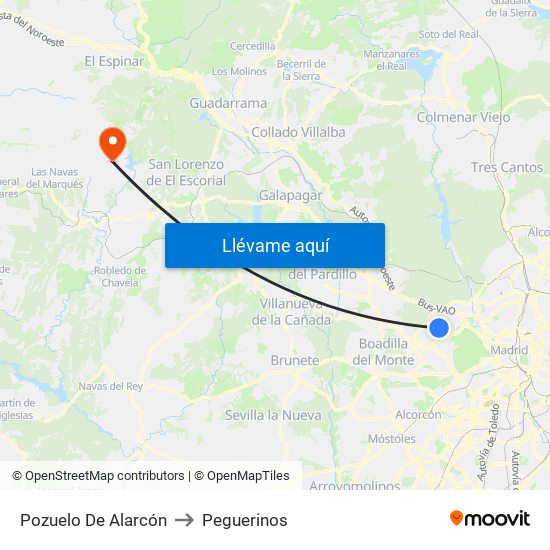 Pozuelo De Alarcón to Peguerinos map