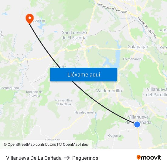 Villanueva De La Cañada to Peguerinos map