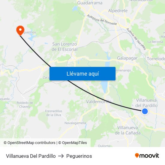 Villanueva Del Pardillo to Peguerinos map