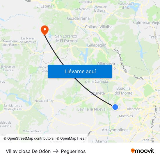 Villaviciosa De Odón to Peguerinos map