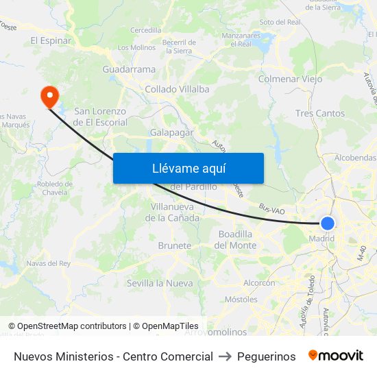 Nuevos Ministerios - Centro Comercial to Peguerinos map