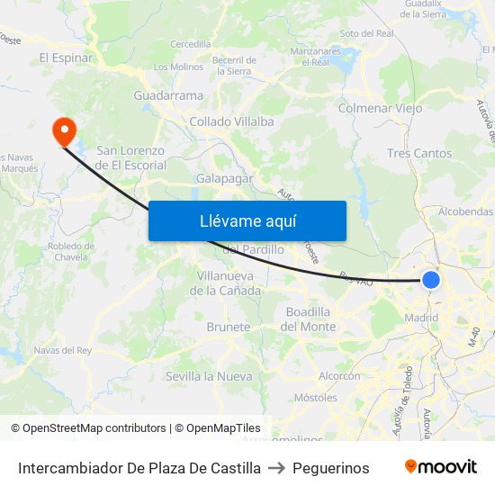 Intercambiador De Plaza De Castilla to Peguerinos map