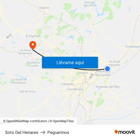 Soto Del Henares to Peguerinos map