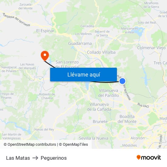 Las Matas to Peguerinos map